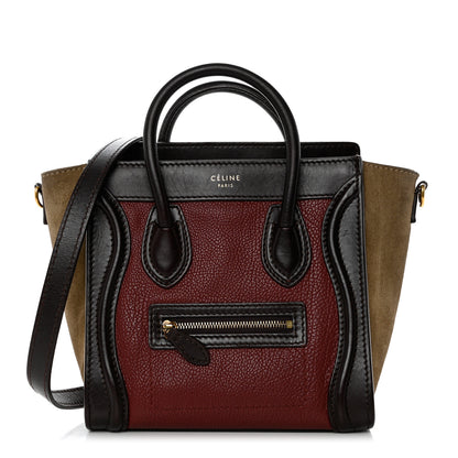 Celine Calfskin Suede Nano Tri-Color Luggage Burgundy 1 of 13