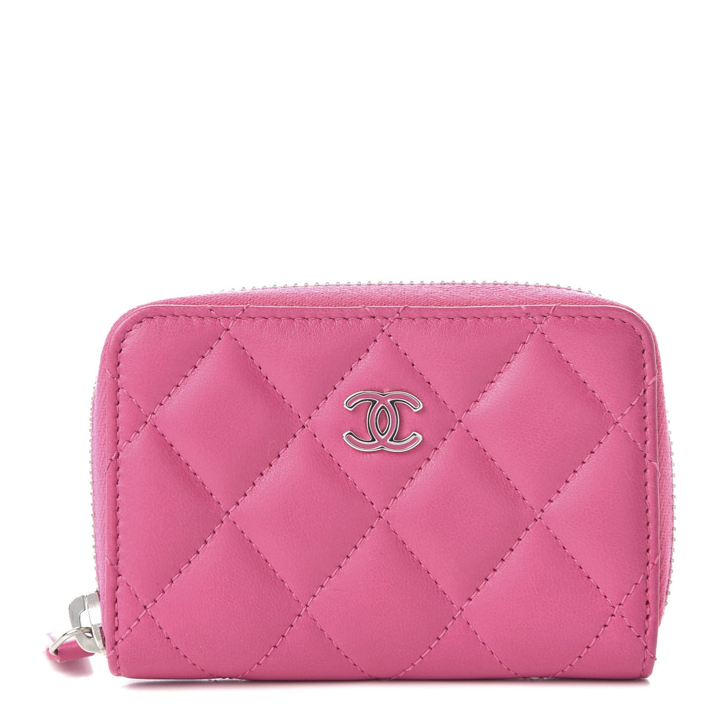 Lambskin Quilted Zip Around Coin Purse Pink
