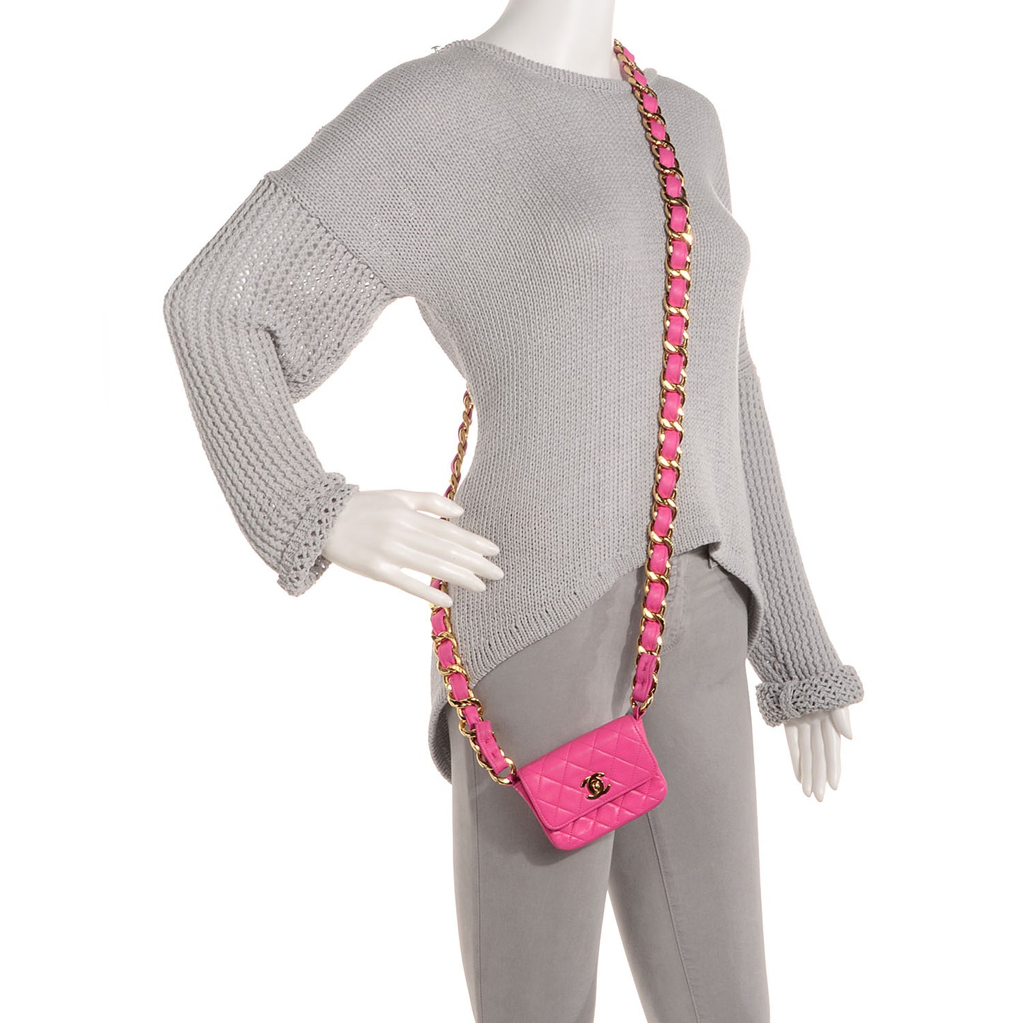 Lambskin Quilted Micro Mini Flap Hot Pink