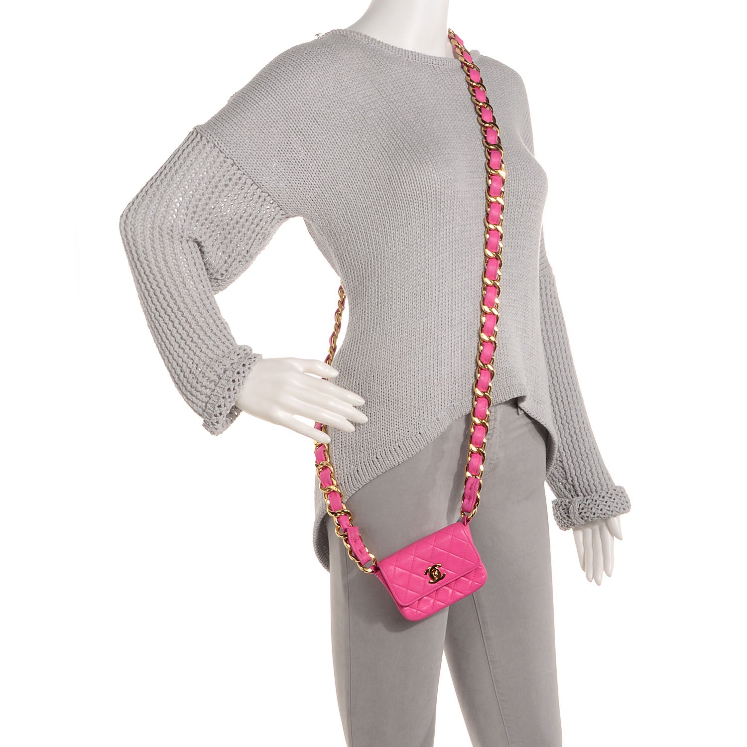 Chanel Lambskin Quilted Micro Mini Flap Hot Pink 2 of 8