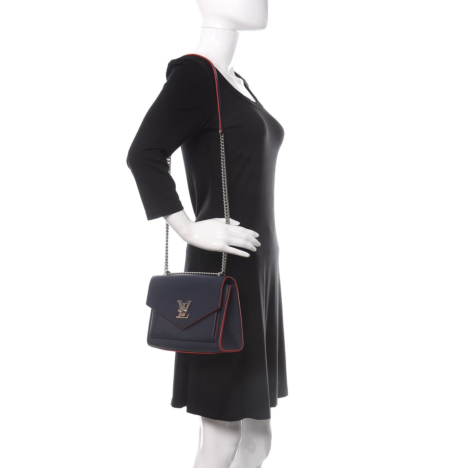 Louis Vuitton Soft Calfskin Mylockme Chain Bag BB Marine Rouge 2 of 12
