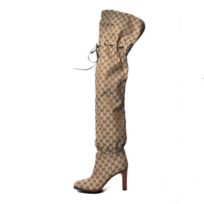 Gucci Monogram Over the Knee Boots 40 Beige Ebony 1 of 6