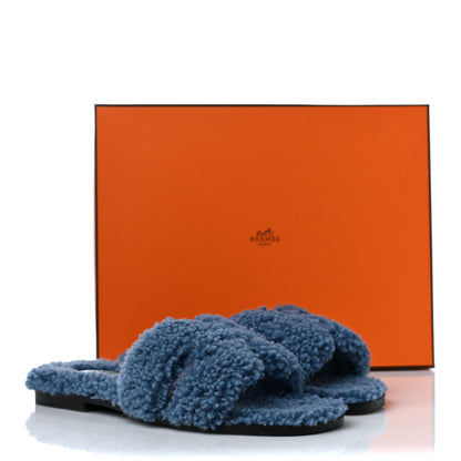 Hermes Woolskin Oran Sandals 35.5 Bleu 10 of 10