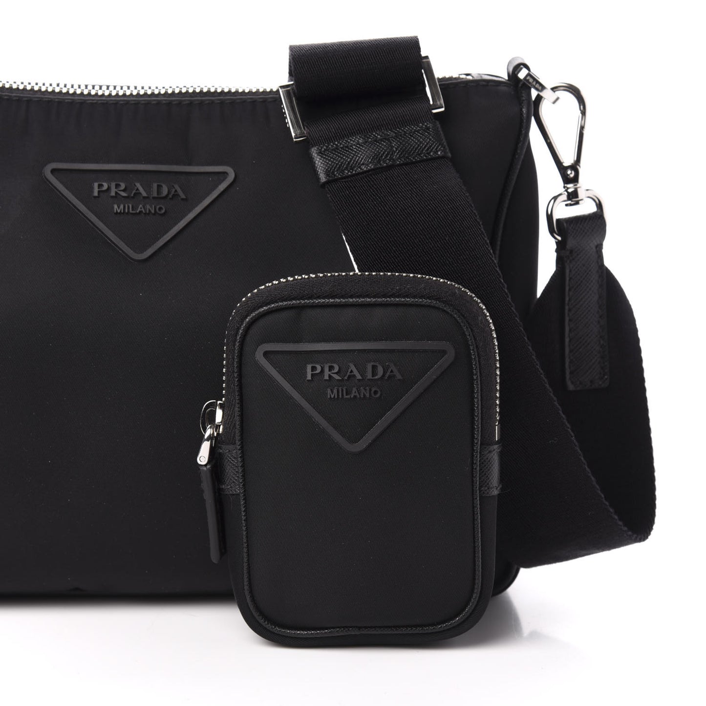 Nylon Rubber Logo Compact Crossbody Bag Black