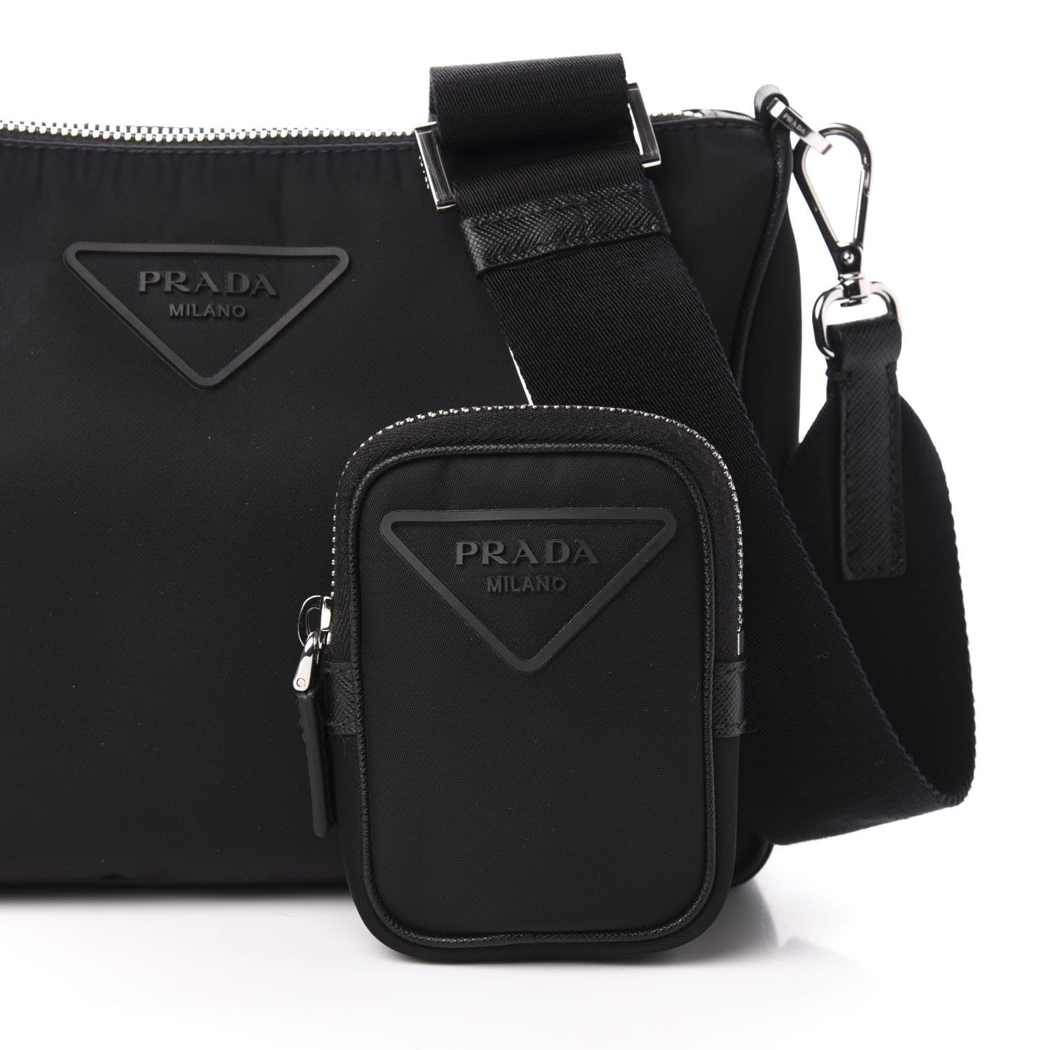 Prada Nylon Rubber Logo Compact Crossbody Bag Black 10 of 12