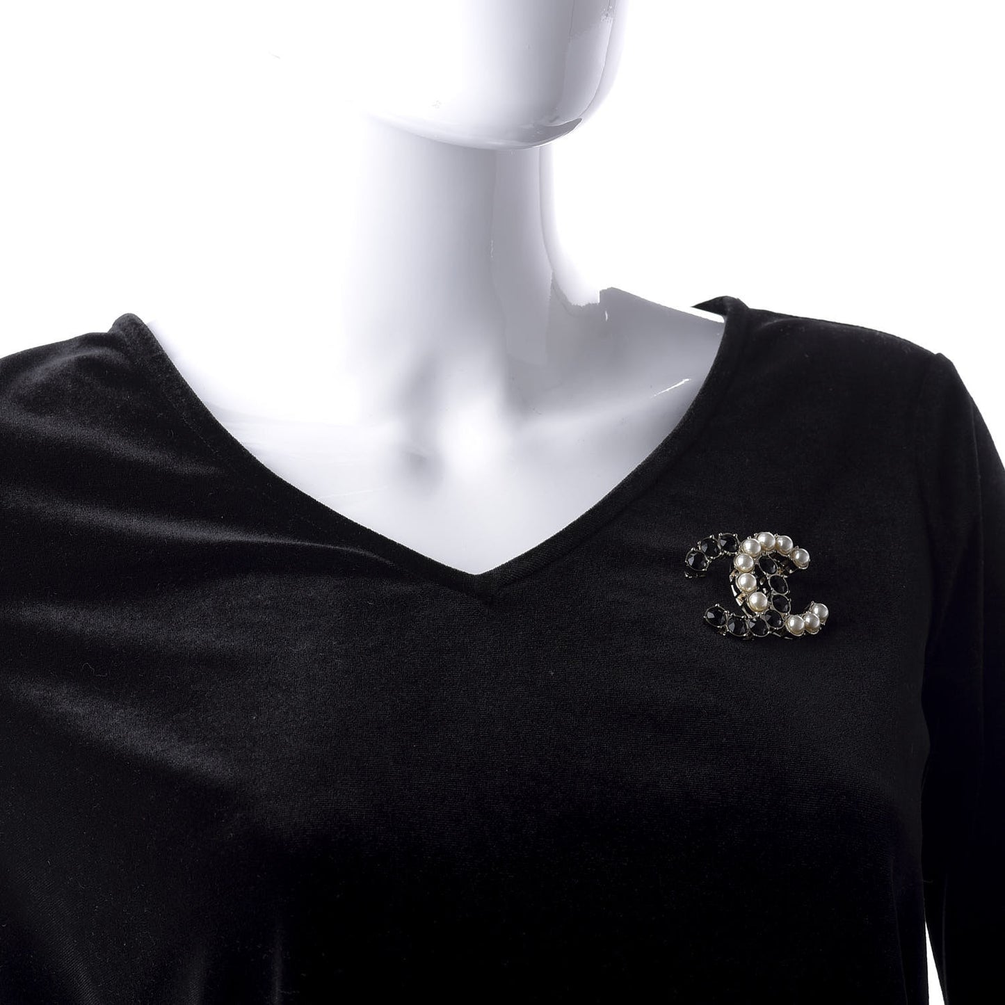 Crystal Pearl CC Dazzling Domino Brooch Gold Black