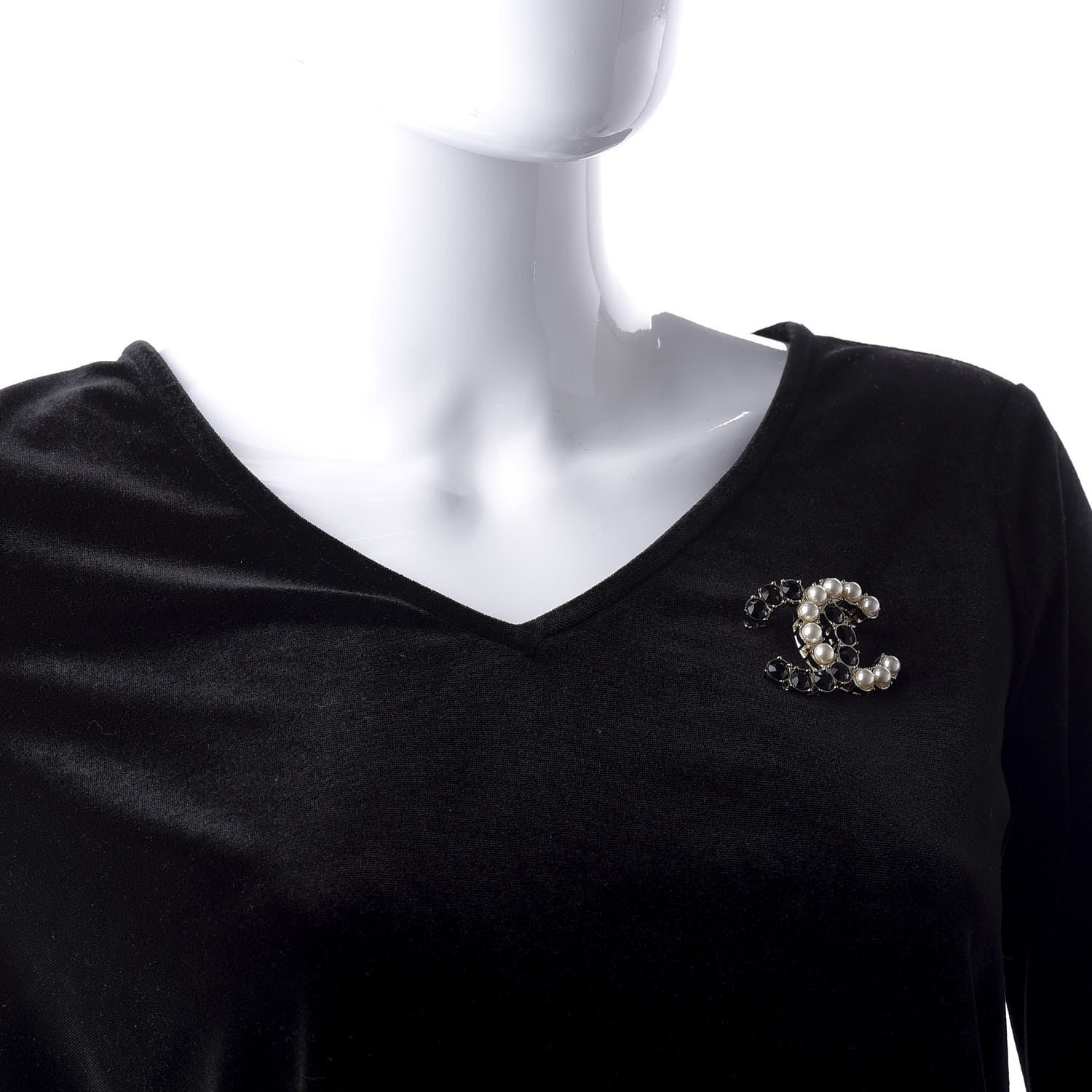 Chanel Crystal Pearl CC Dazzling Domino Brooch Gold Black 2 of 5
