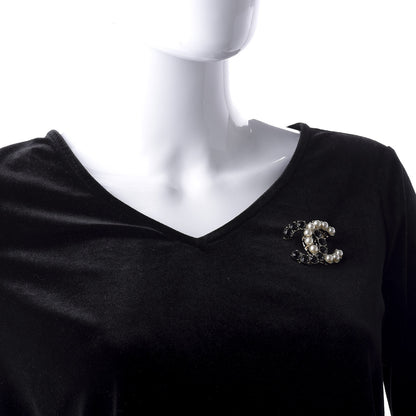 Chanel Crystal Pearl CC Dazzling Domino Brooch Gold Black 2 of 5