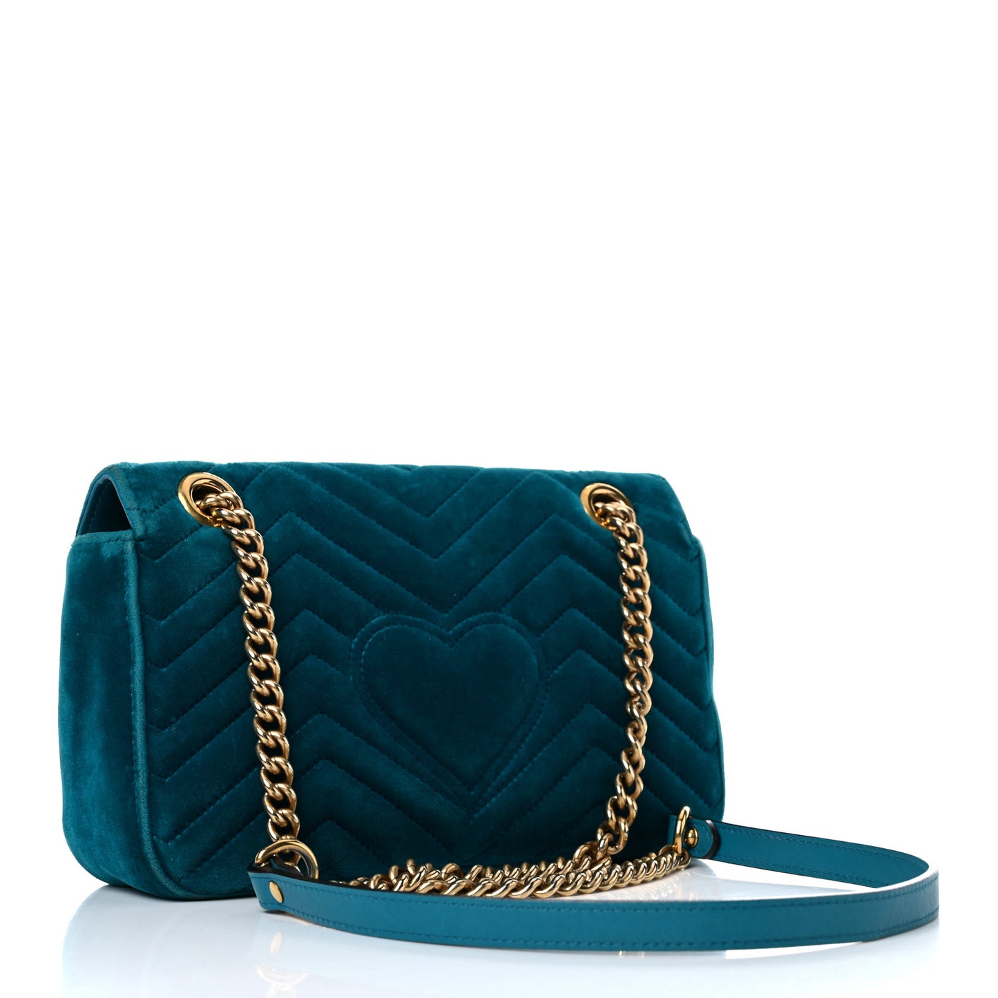 Velvet Matelasse Small GG Marmont Shoulder Bag Pavone Cyan