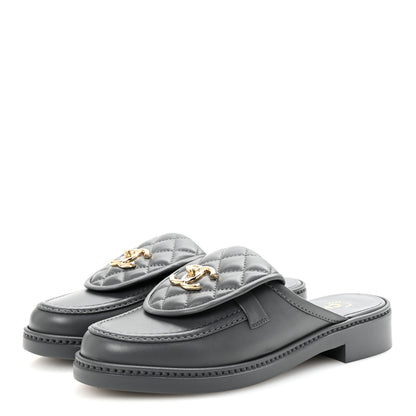 Chanel Lambskin Quilted CC Turnlock Mules 37 Dark Gray 4 of 10