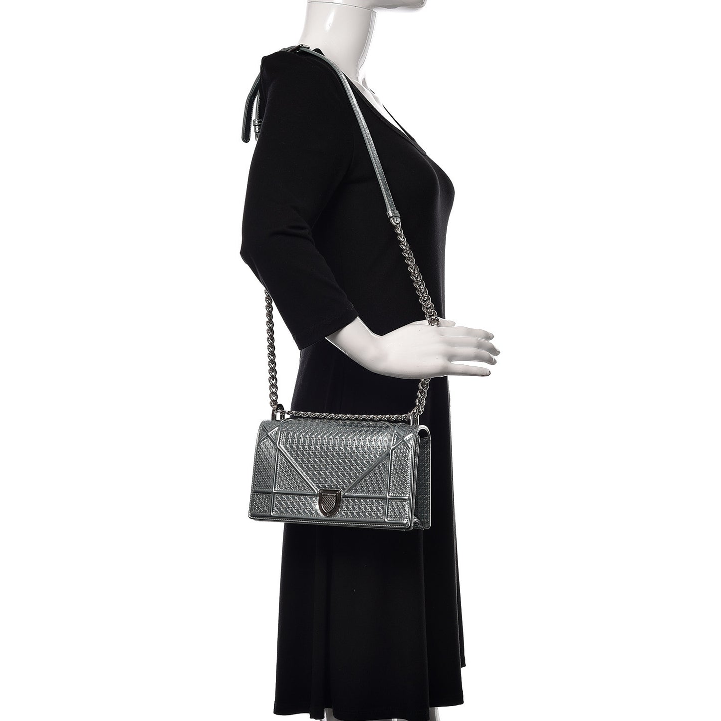 Metallic Patent Micro-Cannage Small Diorama Flap Bag Azur