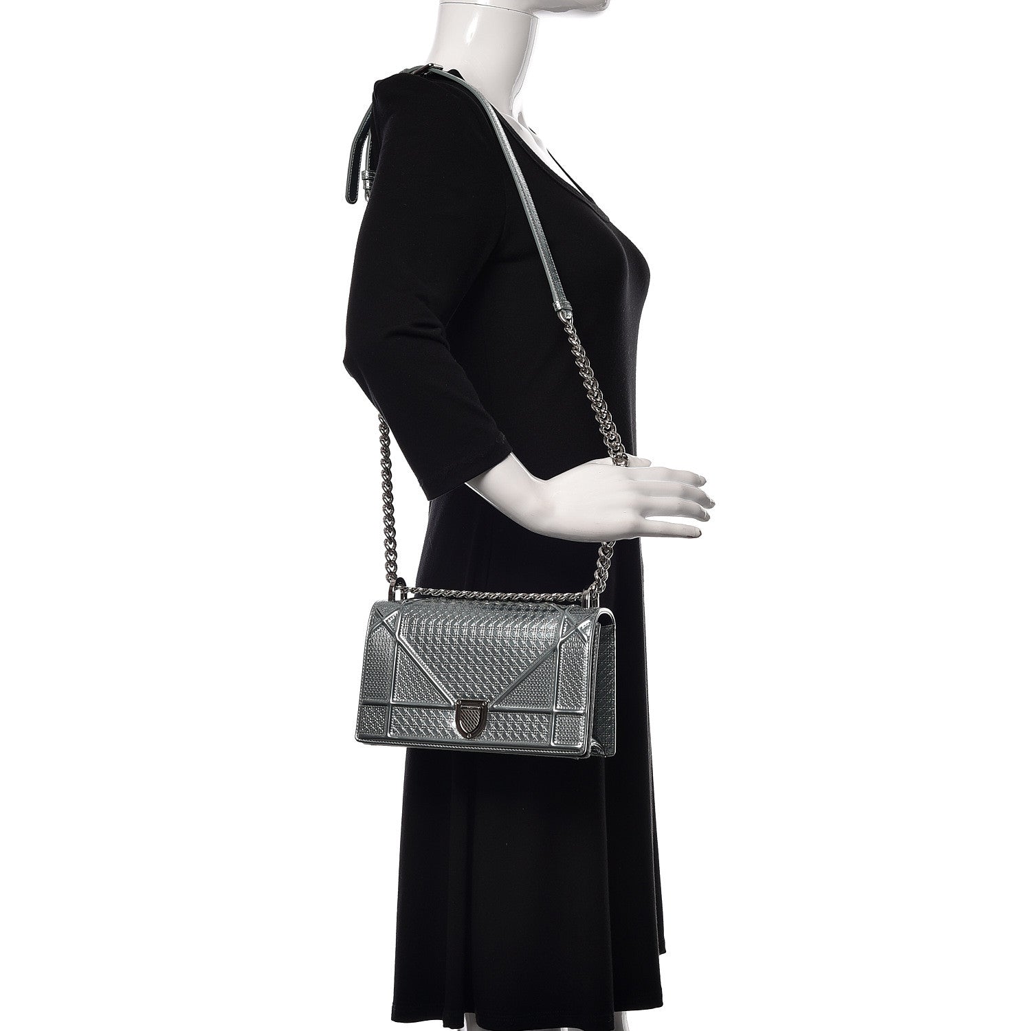 Christian Dior Metallic Patent Micro-Cannage Small Diorama Flap Bag Azur 2 of 13