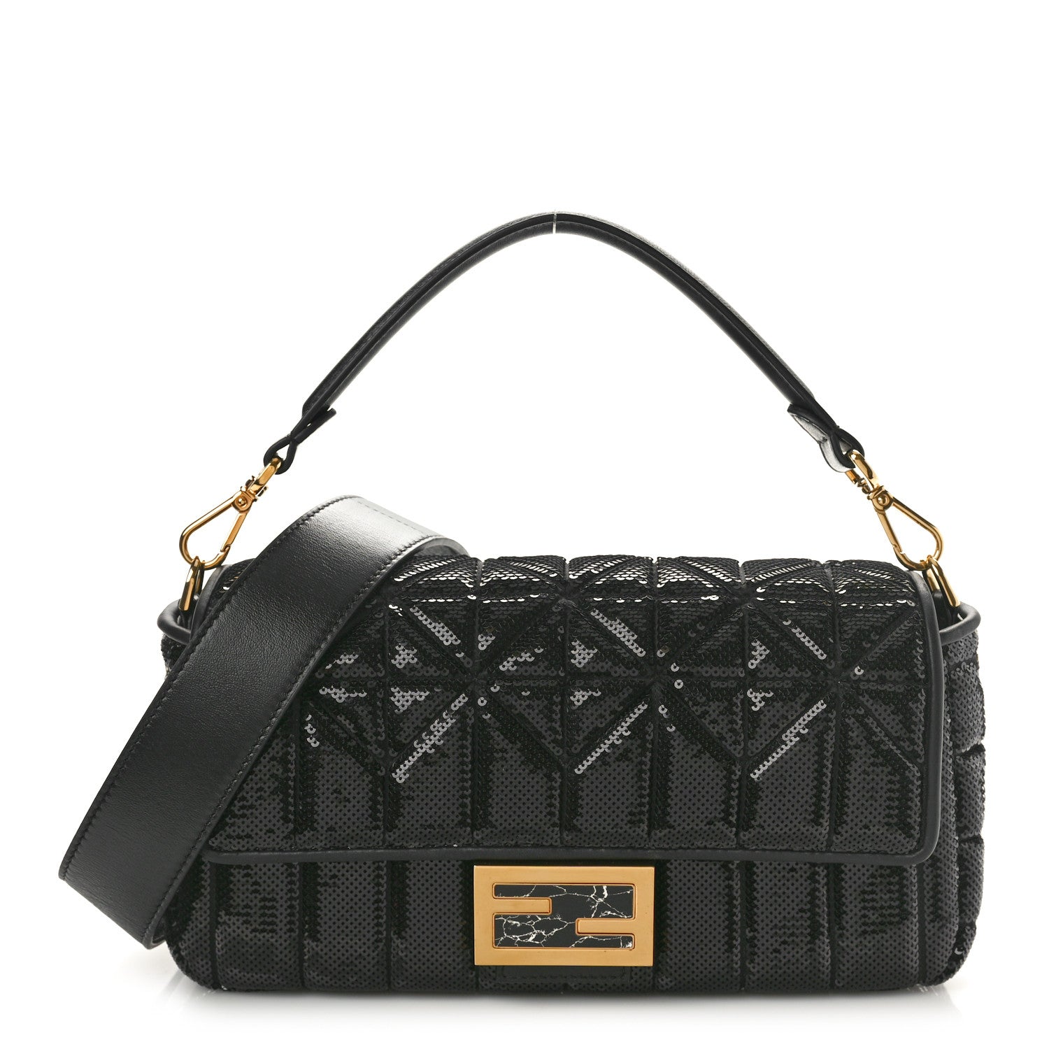 Fendi Satin Vitello King Sequin Baguette Black 1 of 9