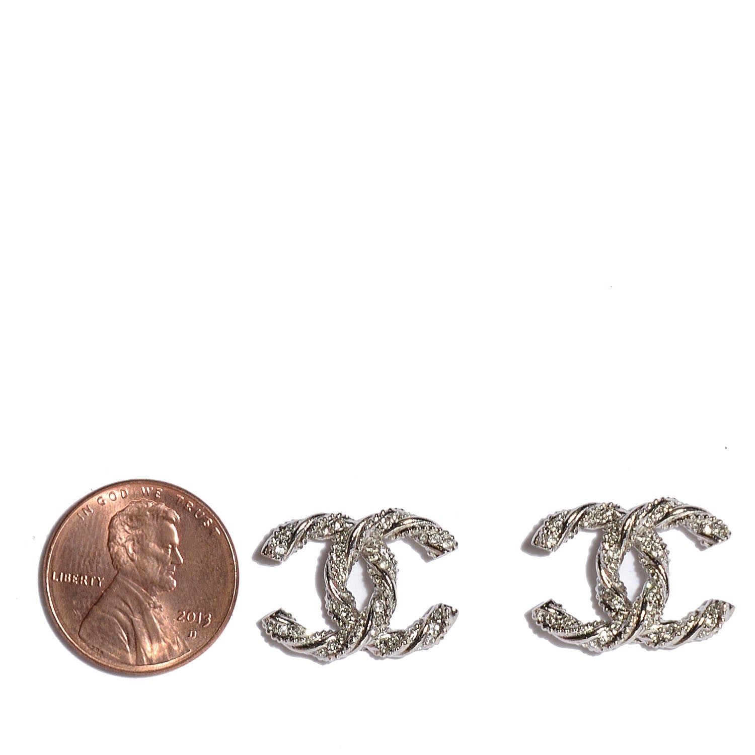 Chanel Crystal CC Twisted Earrings Silver 2 of 5