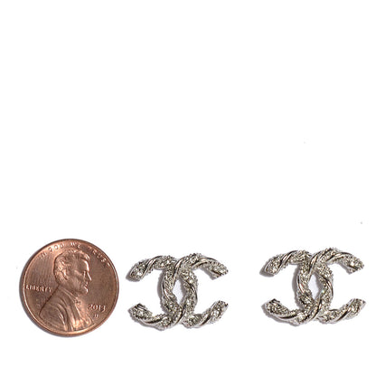 Chanel Crystal CC Twisted Earrings Silver 2 of 5