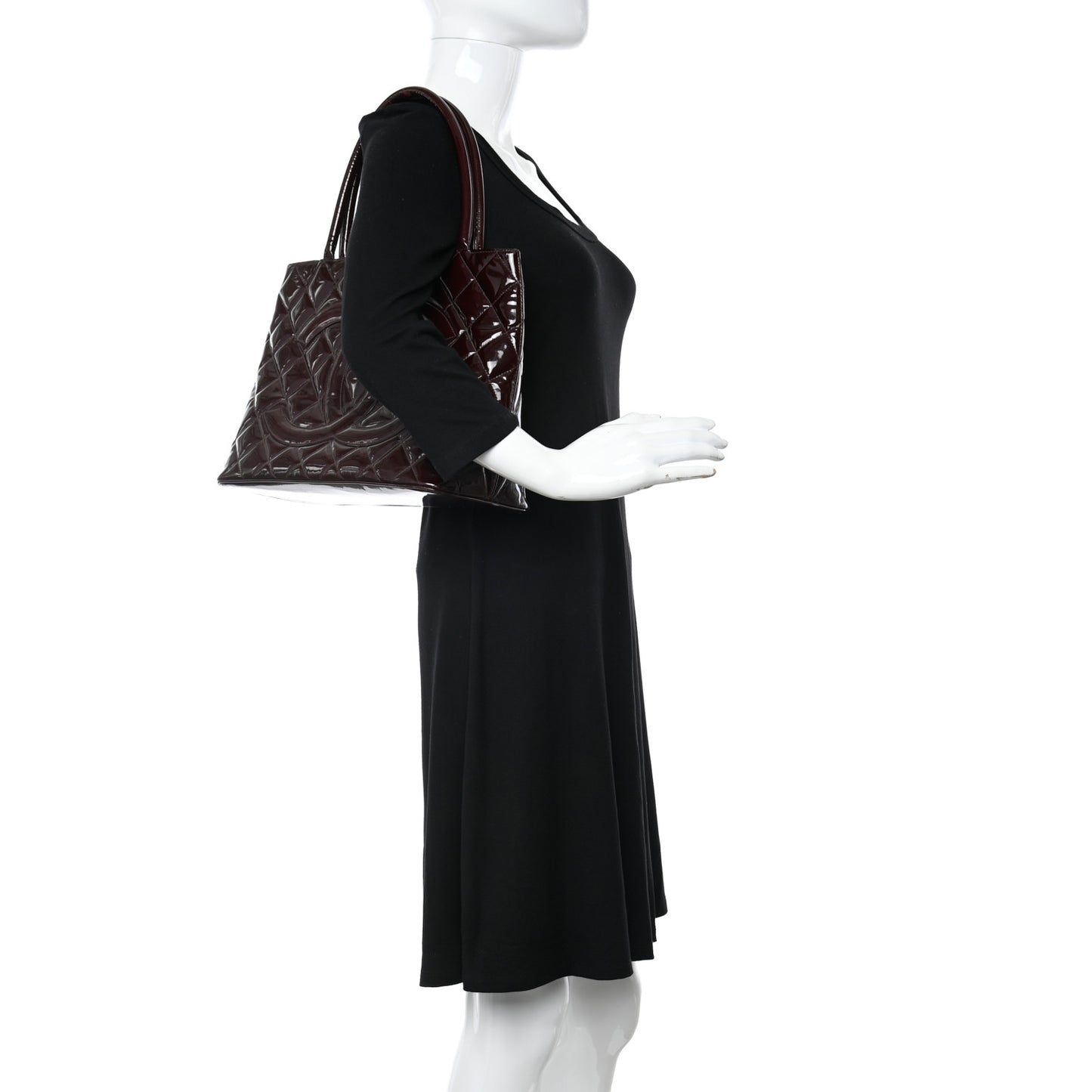 Patent Quilted Medallion Tote Burgundy