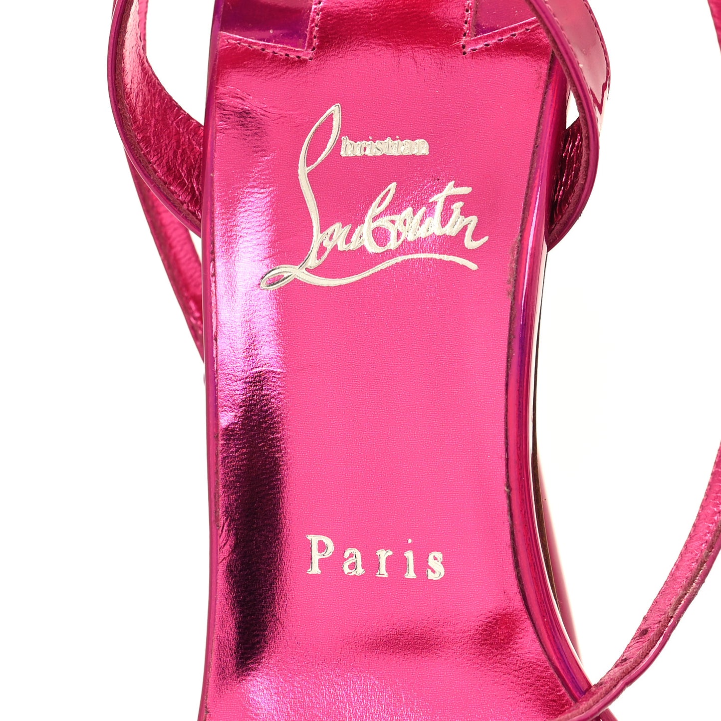 Patent Psychic Loubi Queen Alta 150 Platform Sandals 40 Fuxia