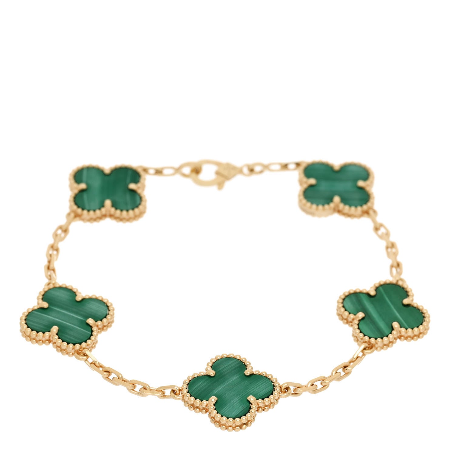 Van Cleef & Arpels 18K Yellow Gold Malachite 5 Motifs Vintage Alhambra Bracelet 1 of 4