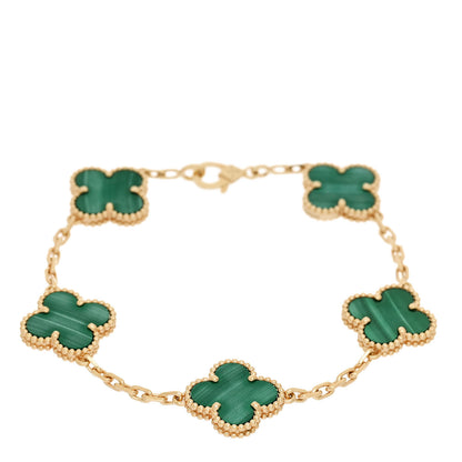 Van Cleef & Arpels 18K Yellow Gold Malachite 5 Motifs Vintage Alhambra Bracelet 1 of 4