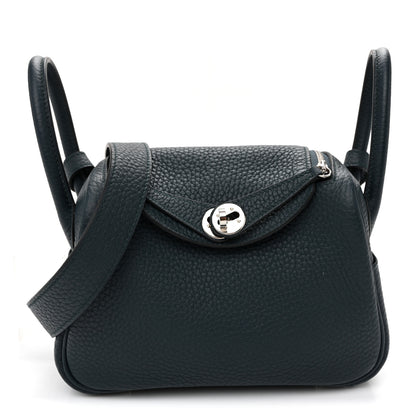 Hermes Taurillon Clemence Mini Lindy 20  Vert Cypress 1 of 10