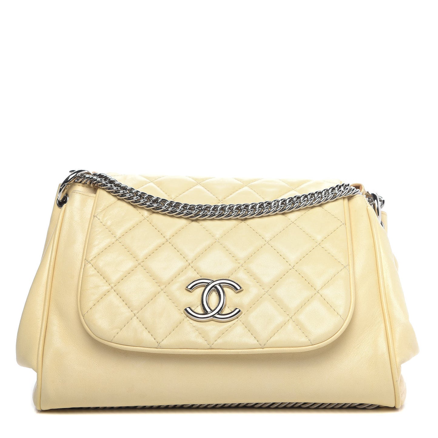 Washed Lambskin Quilted Bijoux Chain Accordion Flap White