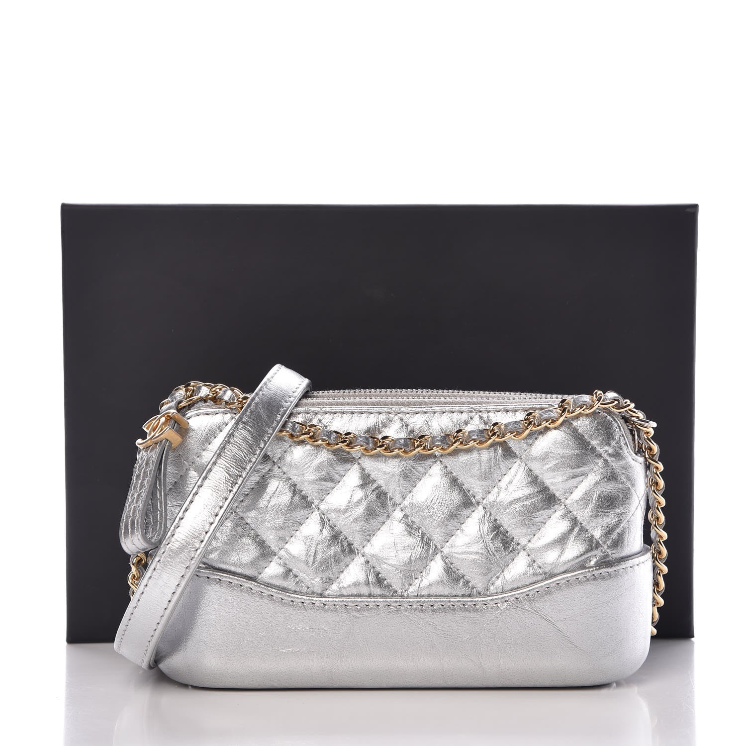Chanel Metallic Lambskin Calfskin Quilted Small Gabrielle Clutch With Chain Silver 13 of 13