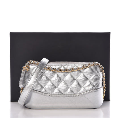 Chanel Metallic Lambskin Calfskin Quilted Small Gabrielle Clutch With Chain Silver 13 of 13