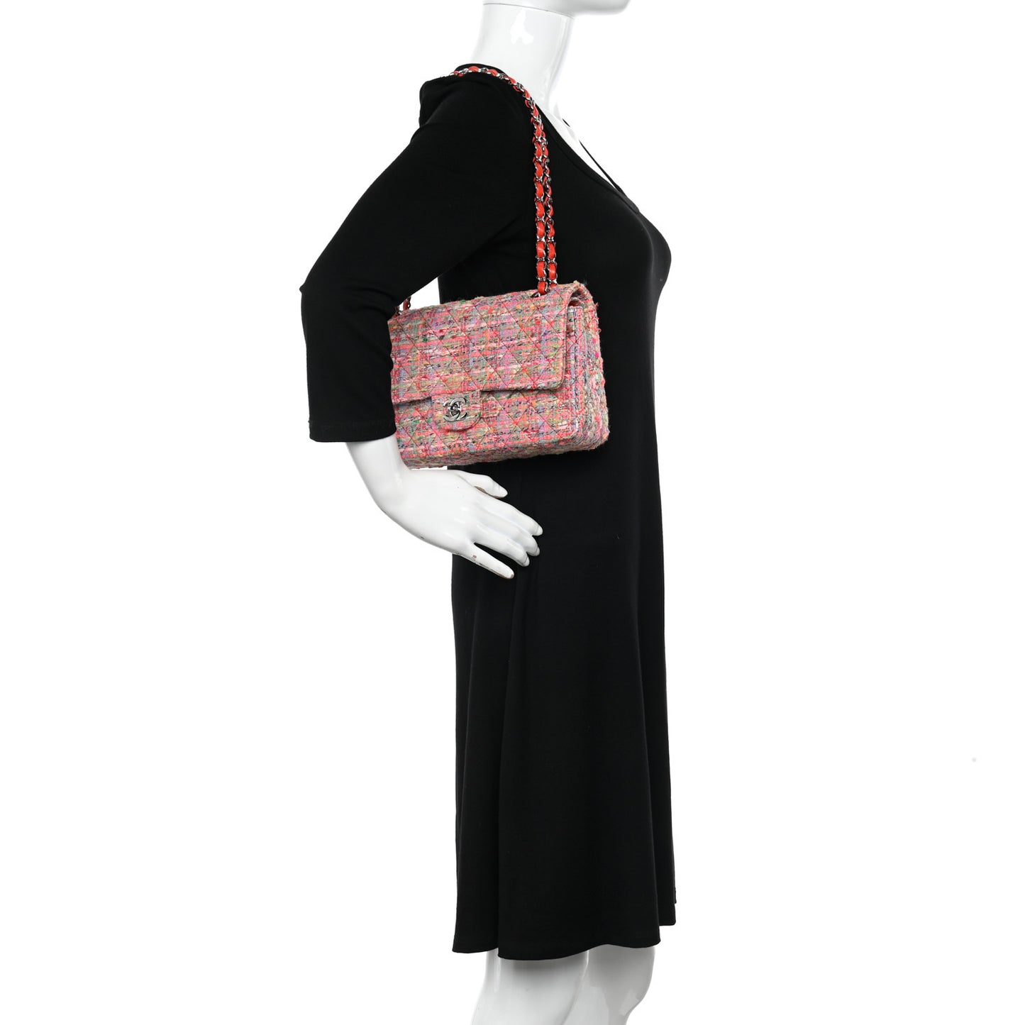 Tweed Quilted Medium Double Flap Multicolor