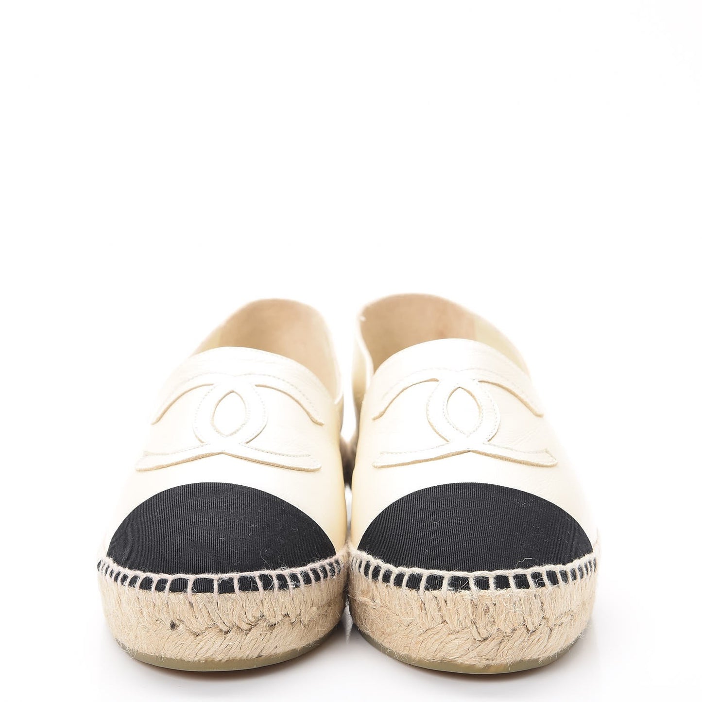 Metallic Calfskin Grosgrain CC Espadrilles 38 Ivory Black