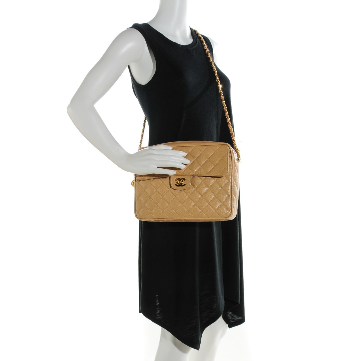 Caviar Quilted Camera Case Beige