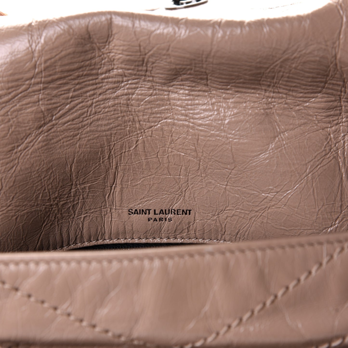 Crinkled Calfskin Matelasse Monogram Medium Niki Chain Satchel Light Taupe