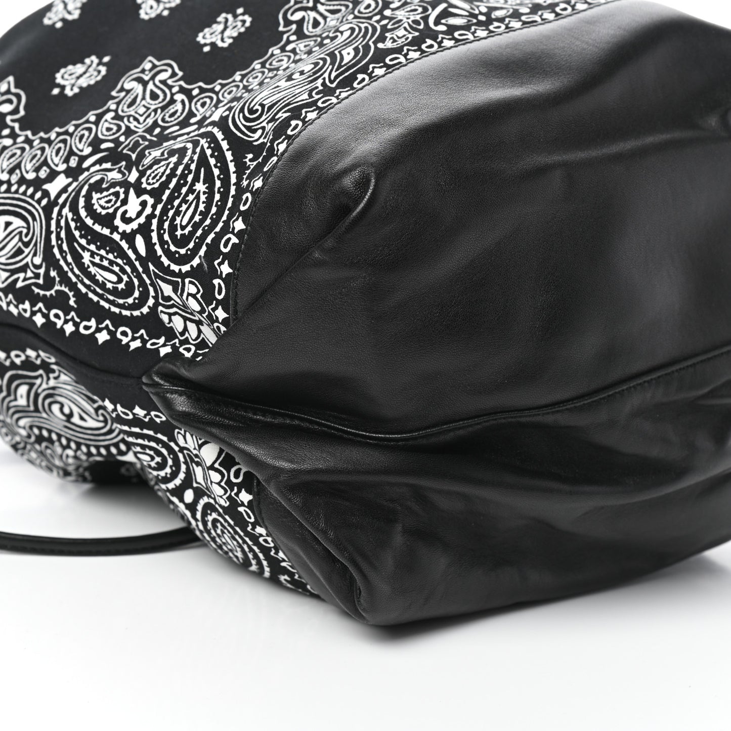 Canvas Calfskin Bandana Teddy Drawstring Bag Black