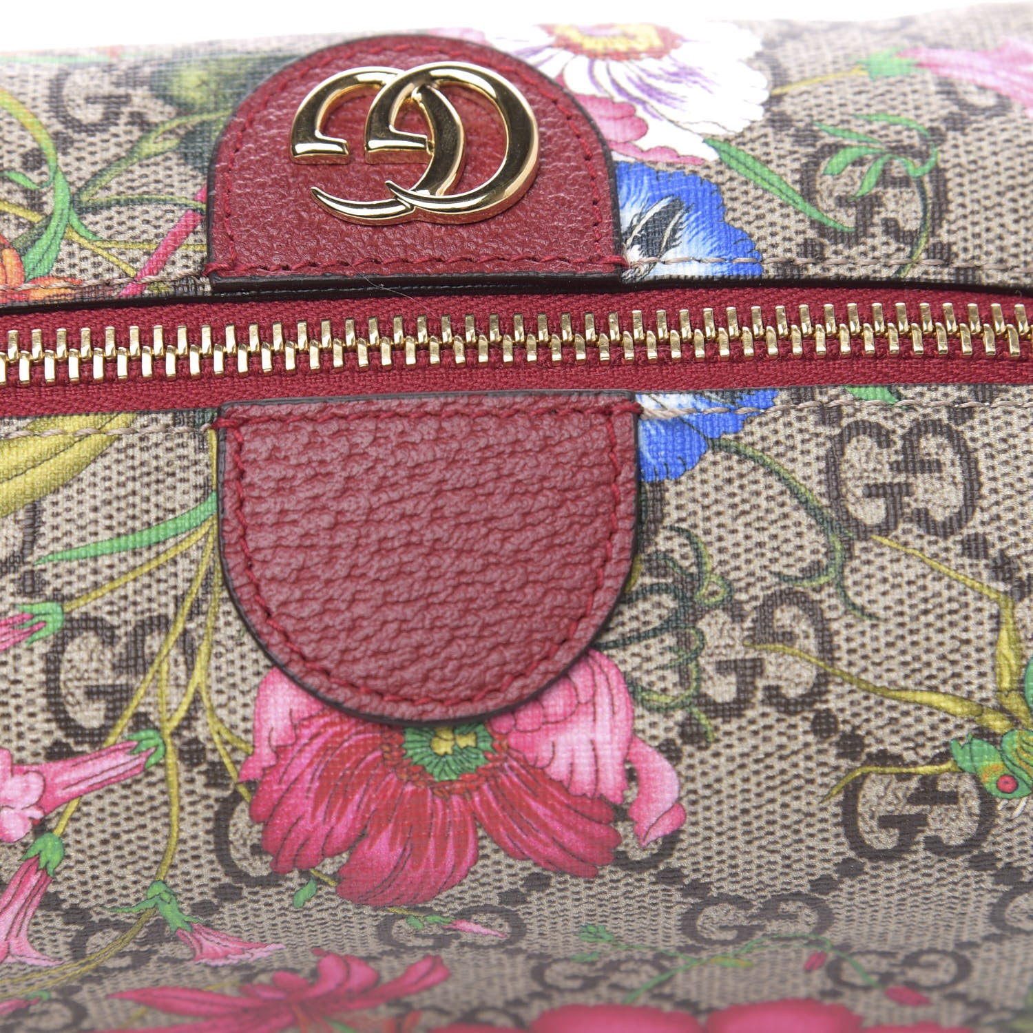Gucci Soft GG Supreme Monogram Flora Calfskin Medium Ophidia Cosmetic Case Beige Ebony Multicolor Rosso 11 of 12