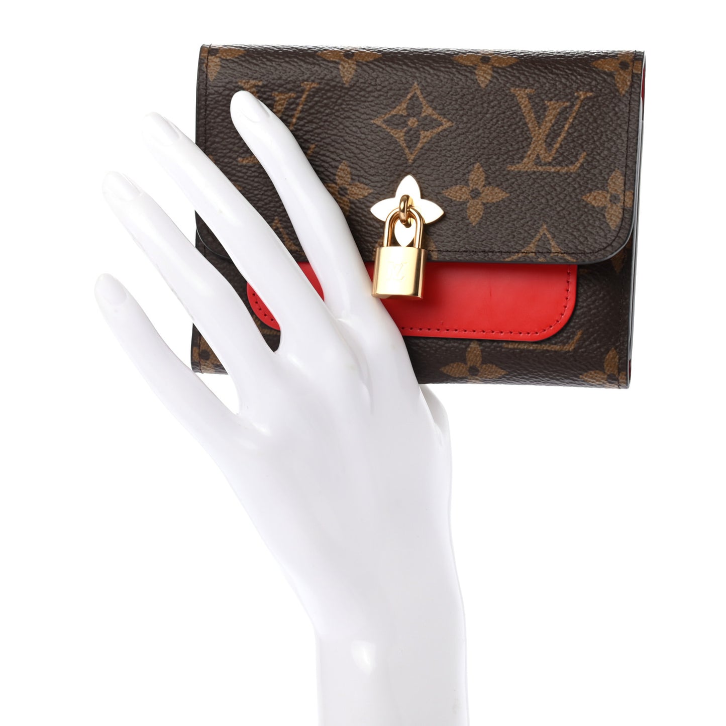Monogram Flower Lock Compact Wallet Coquelicot