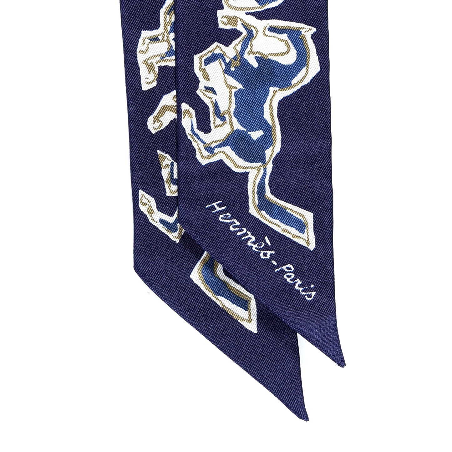 Silk Chevaux En Liberte Twilly Marine Indigo Blanc