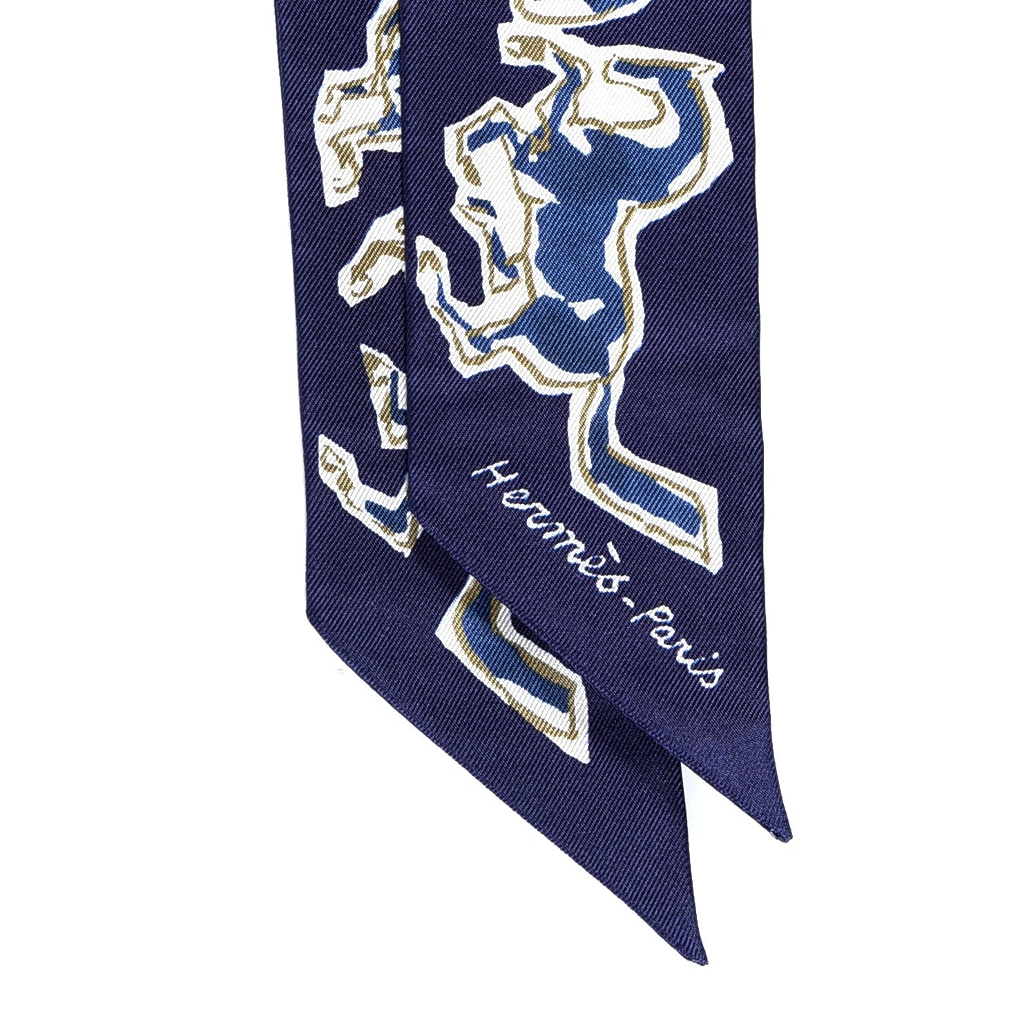 Hermes Silk Chevaux En Liberte Twilly Marine Indigo Blanc 2 of 4
