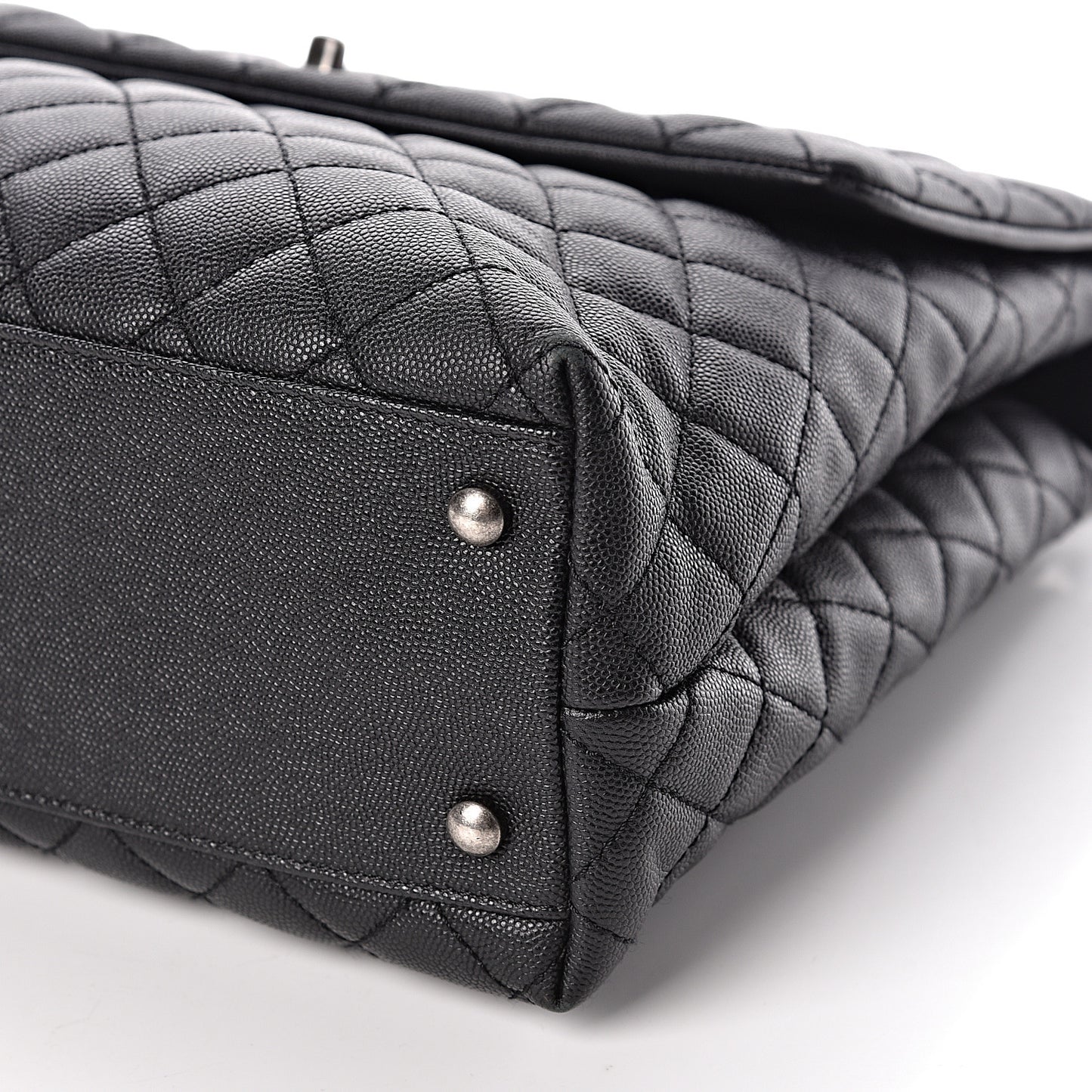 Caviar Lizard Quilted Large Coco Handle Flap Black
