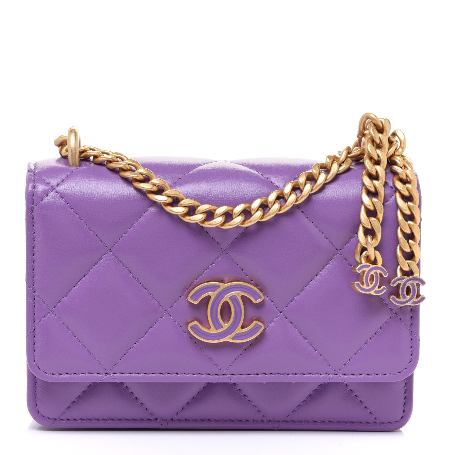 Chanel Lambskin Enamel Quilted Pending CC Clutch With Chain Purple 1 of 9