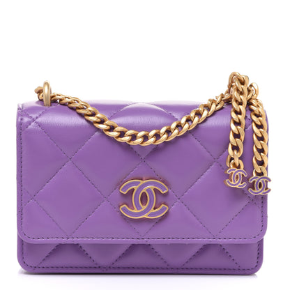 Chanel Lambskin Enamel Quilted Pending CC Clutch With Chain Purple 1 of 9