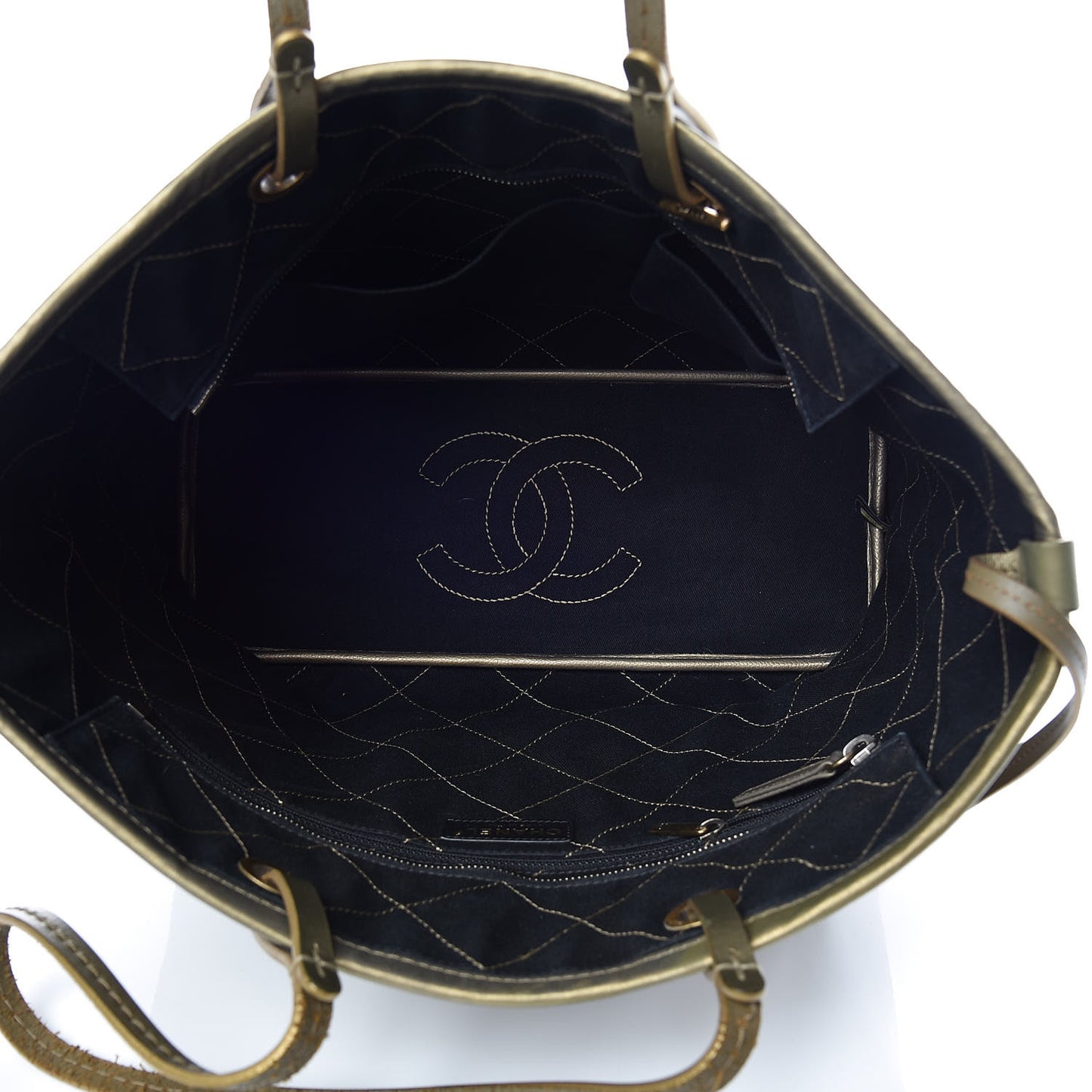 Grained Calfskin Large Shopping Fever Tote Gold