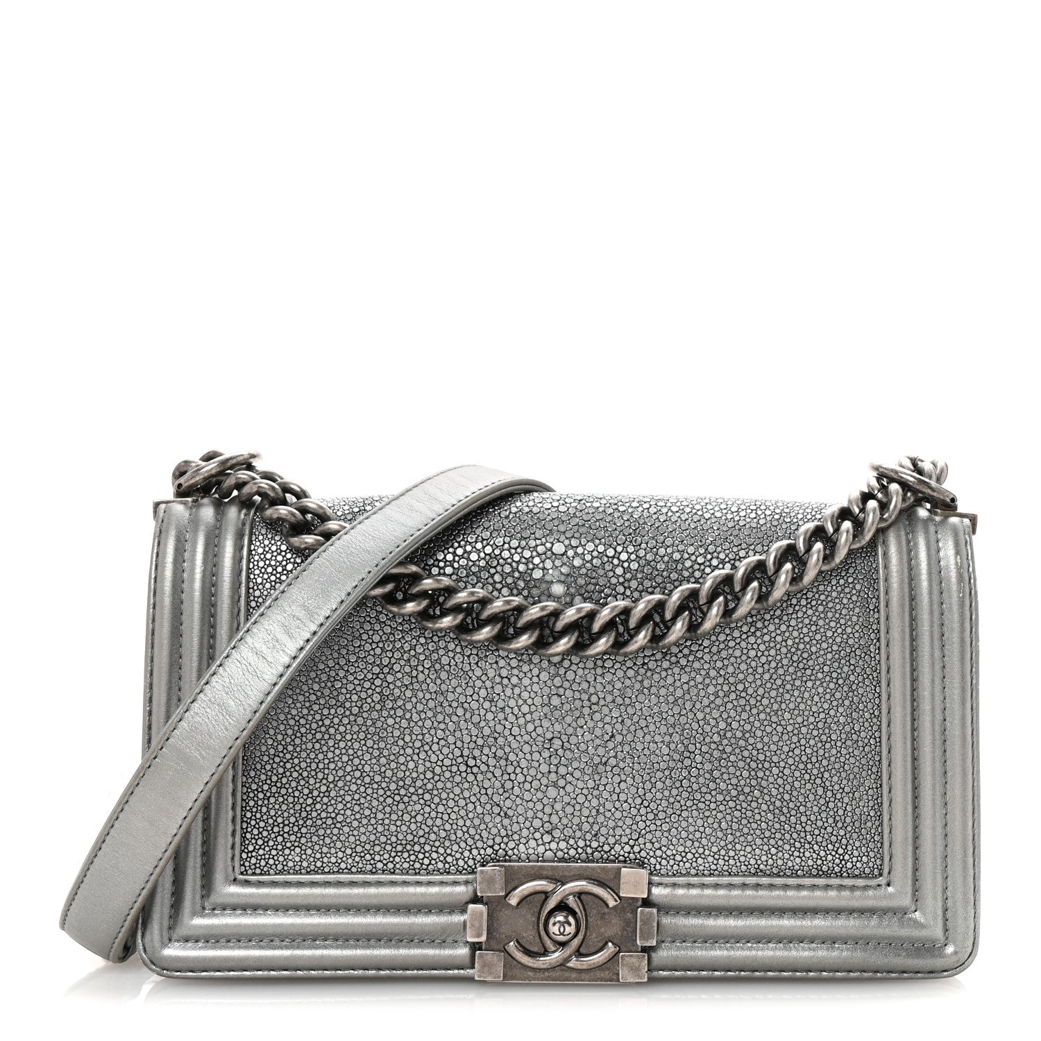Chanel Metallic Galuchat Stingray Medium Boy Flap Silver 1 of 10