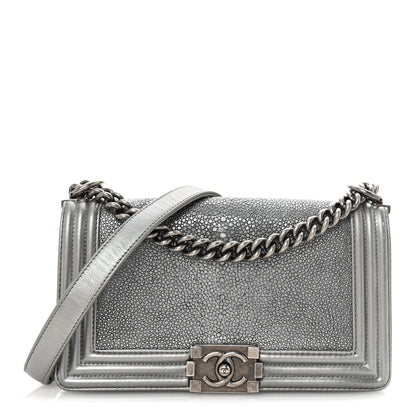 Chanel Metallic Galuchat Stingray Medium Boy Flap Silver 1 of 10
