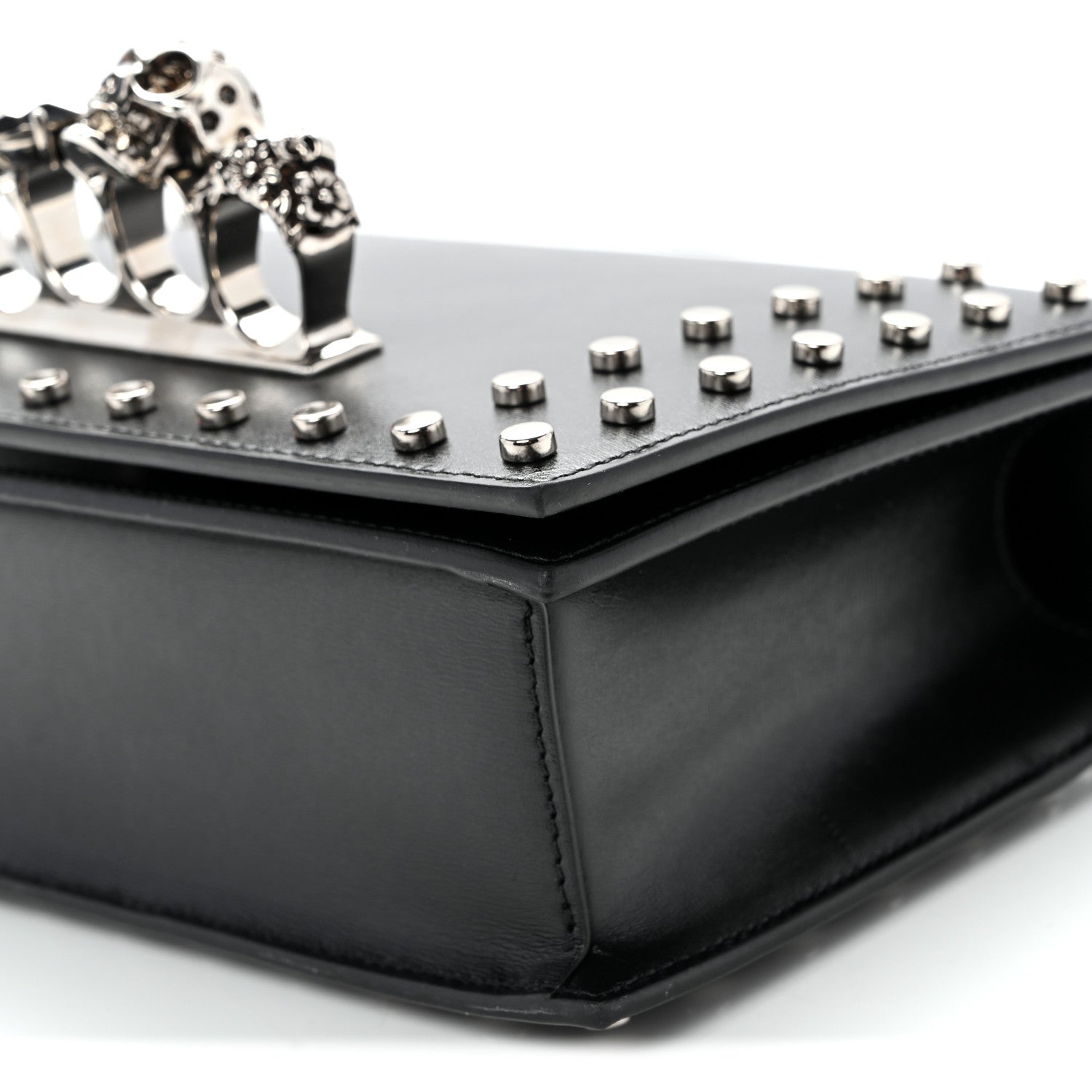 Alexander McQueen Calfskin Studded Jeweled Knuckle Satchel Black 9 of 9
