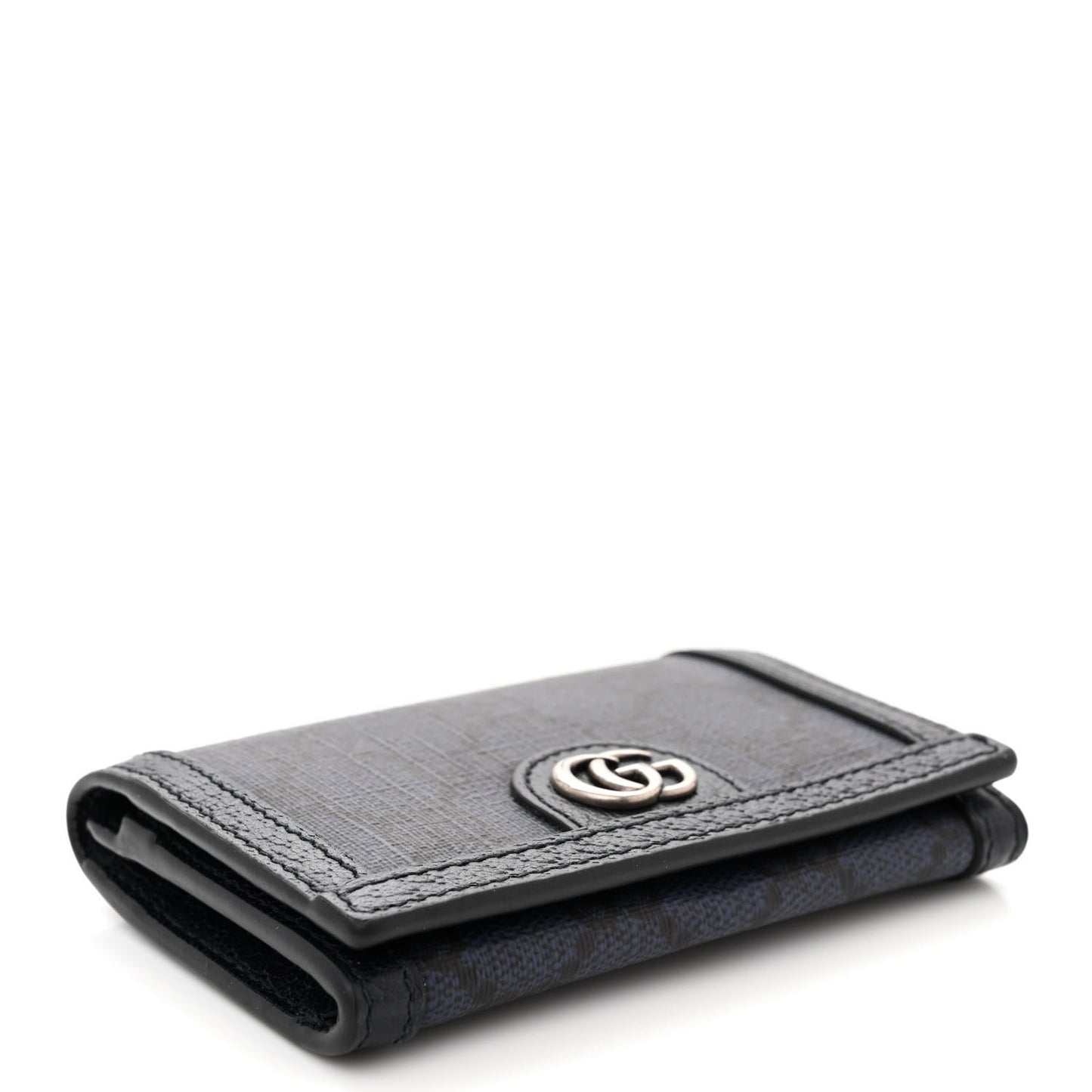 GG Supreme Monogram Textured Dollar Calfskin Card Case Blue Dark Blue