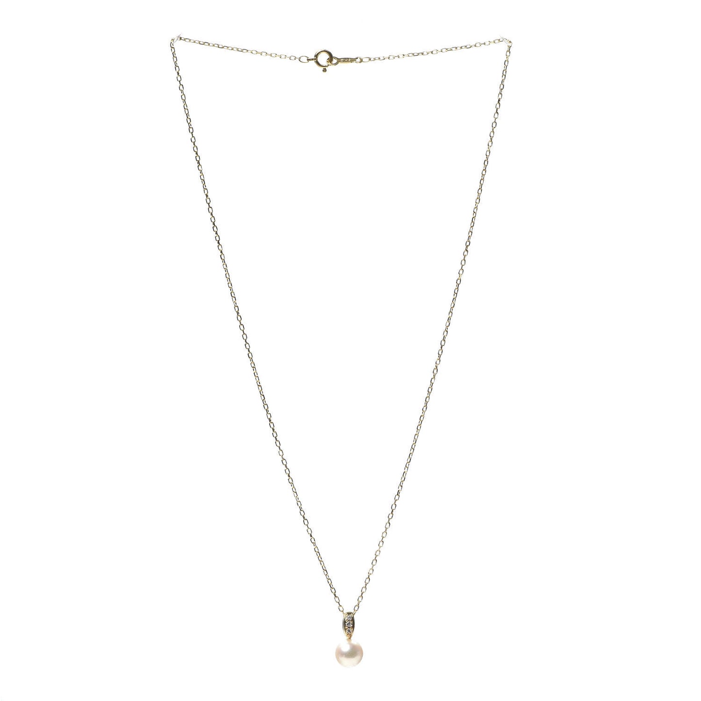 18K Yellow Gold Diamond Akoya Pearl 7mm Drop Pendant Necklace