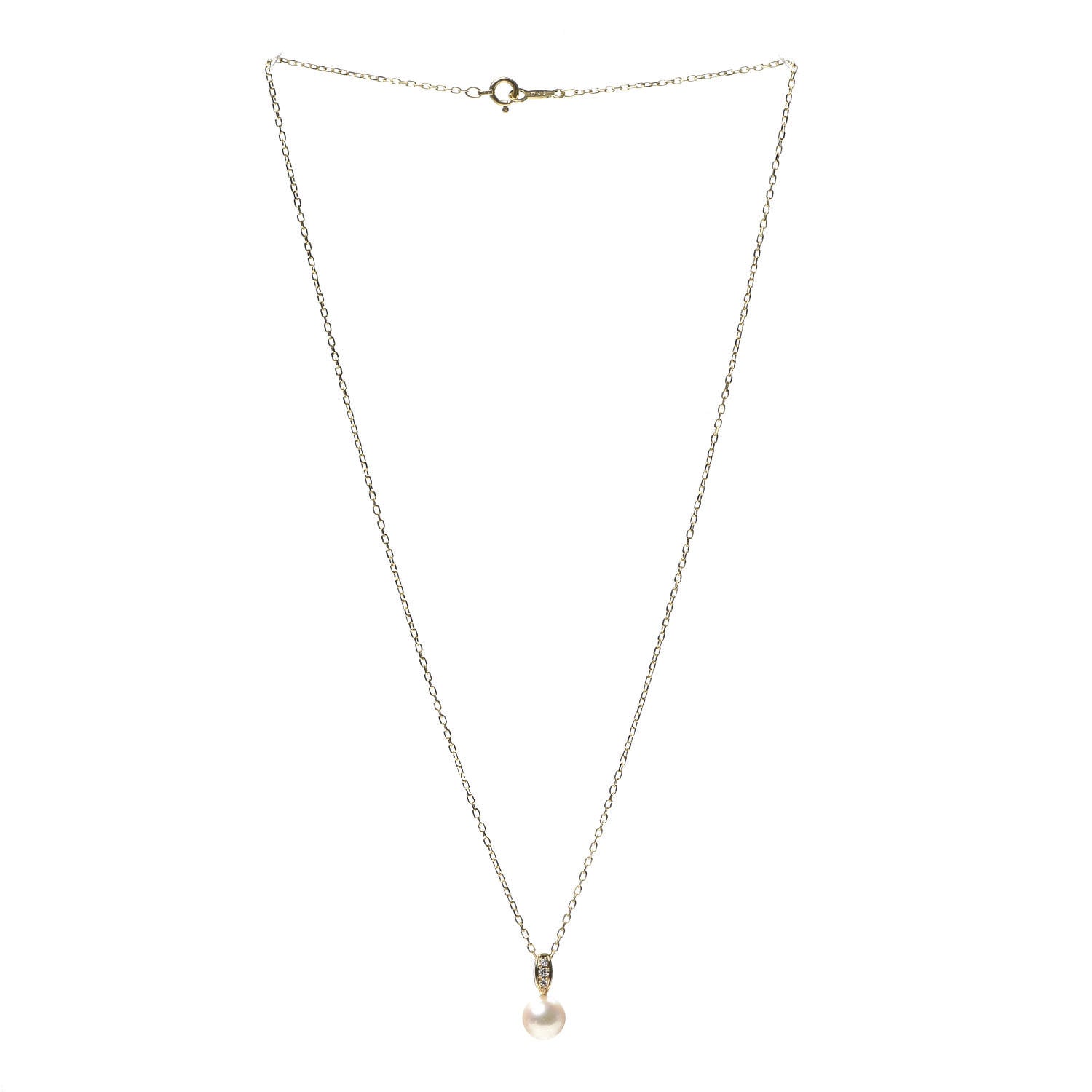 Mikimoto 18K Yellow Gold Diamond Akoya Pearl 7mm Drop Pendant Necklace 3 of 5