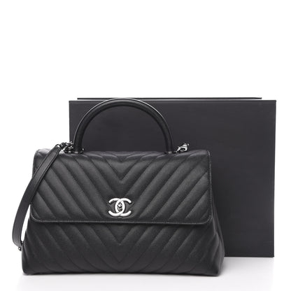 Chanel Caviar Chevron Quilted Medium Coco Handle Flap Black 13 of 13