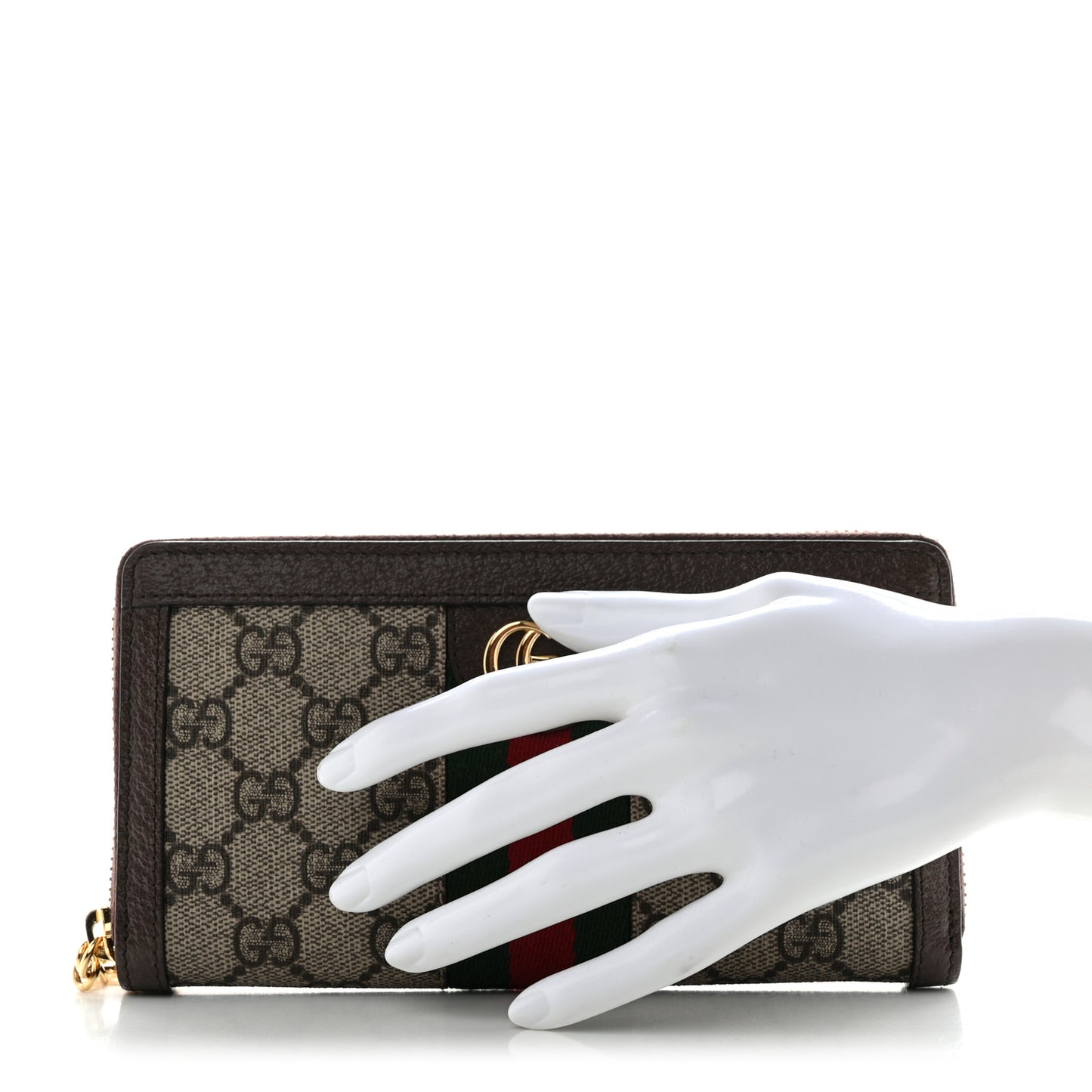 GG Supreme Monogram Web Ophidia Zip Around Wallet Brown