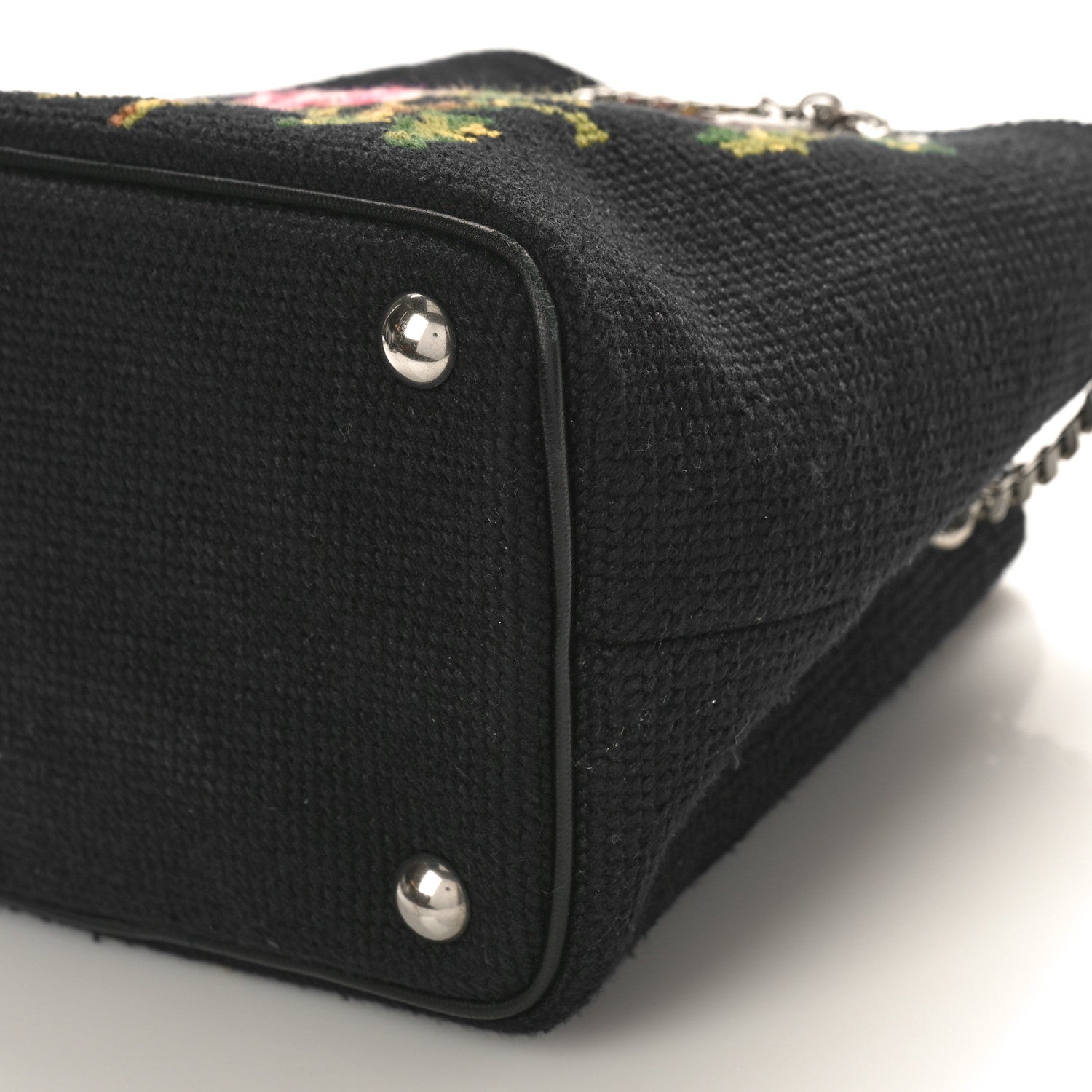 Saint Laurent Woven Wool Embroidered Baby Emmanuelle Bucket Bag Black 8 of 8