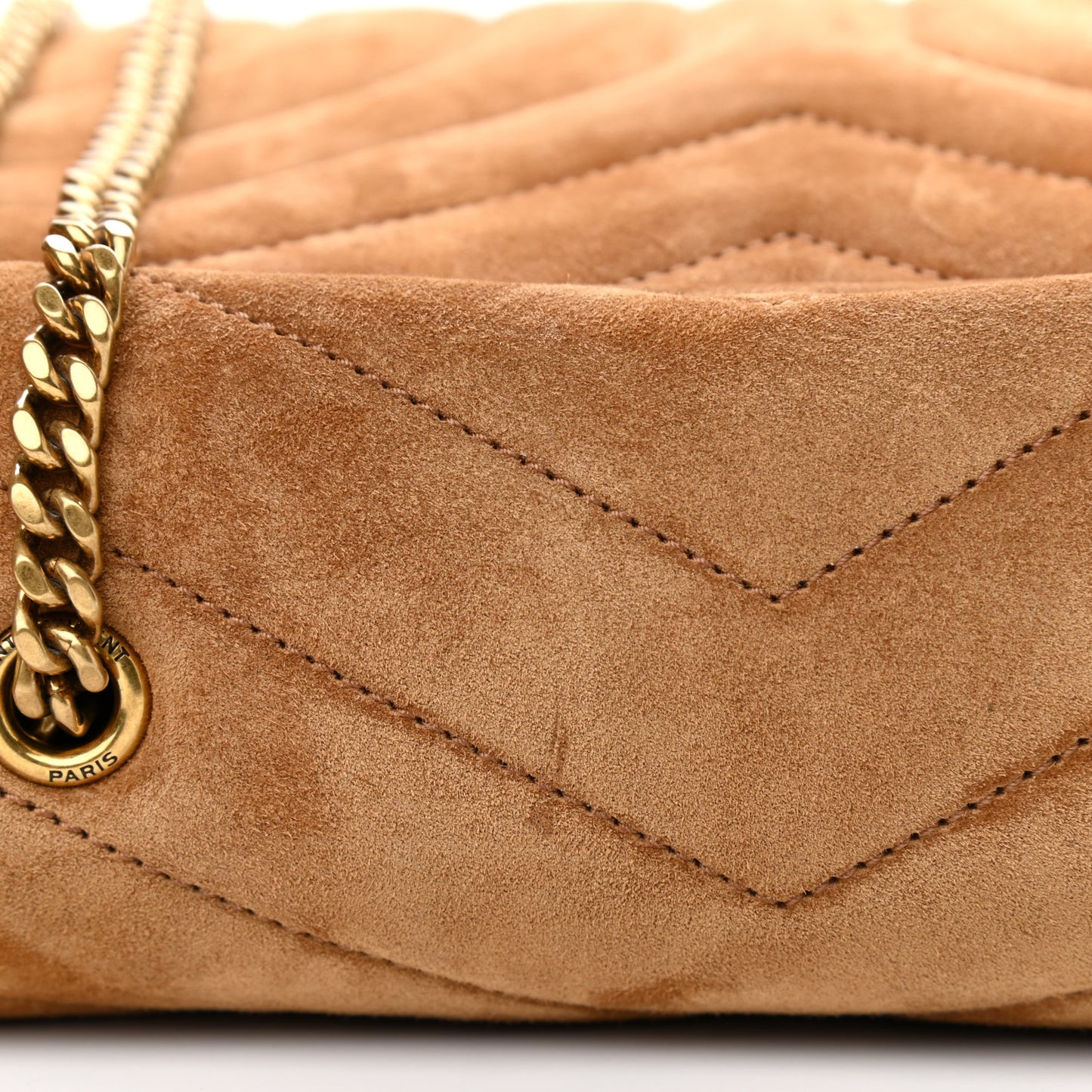 Suede Calfskin Y Quilted Monogram Small Loulou Chain Satchel Cinnamon